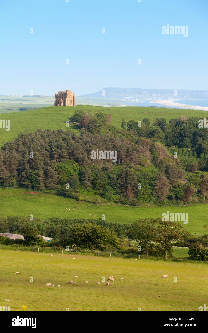 Campagne du Dorset à la direction St Catherines Chapelle, Abbotsbury, et plage de Chesil, côte du Dorset, Angleterre Royaume-uni Banque D'Images