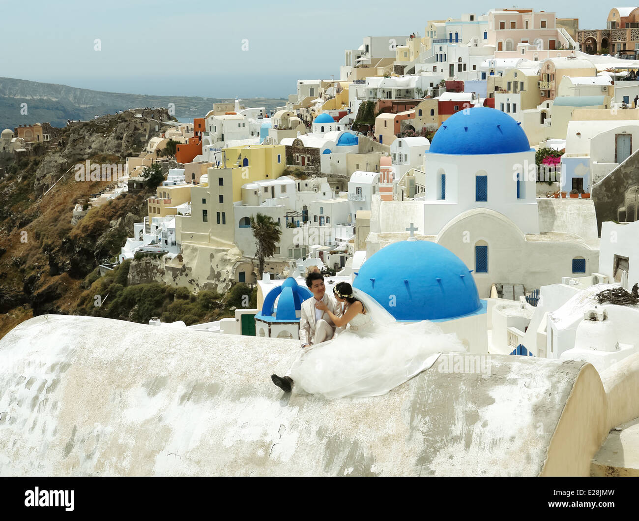 Et de mariage Paysage avec église sur l'île de Santorin en Grèce. Banque D'Images