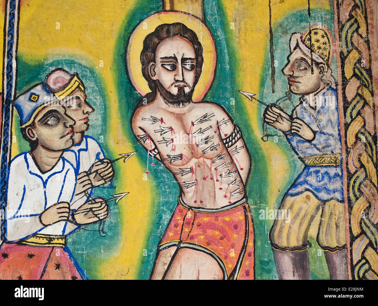 Peinture murale dans un monastère orthodoxe. Il est représentant Jésus Christ crucifixion (Éthiopie) Banque D'Images