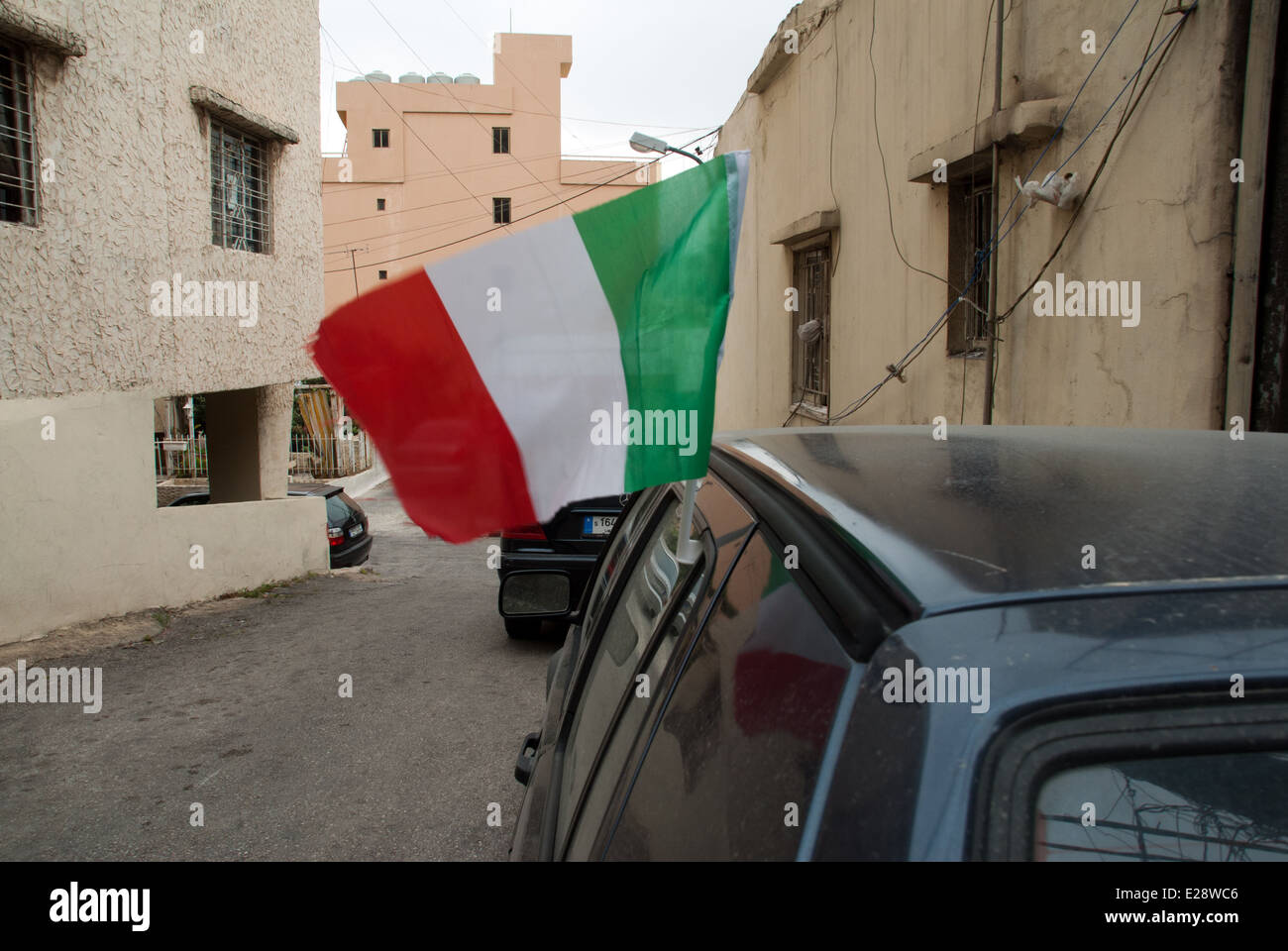 Sensibiliser la population libanaise pavillon italien à l'appui de l'équipe italienne de la coupe du monde à Beyrouth Liban Banque D'Images