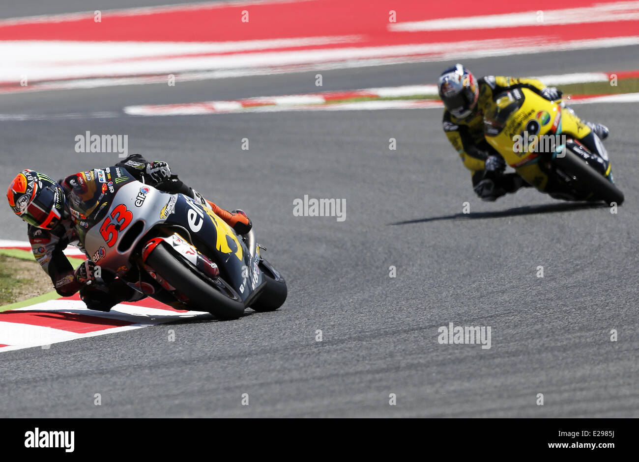 Barcelone, Espagne. 15 Juin, 2014. Barcelone Espagne -15 juin : Esteve Rabat et Maverick Viñales en moto 2 course contestée dans le circuit de Barcelona-Catalunya, le 15 juin 2014. Photo : Joan Valls/Urbanandsport Nurphoto / © Joan Valls/NurPhoto ZUMAPRESS.com/Alamy/Live News Banque D'Images