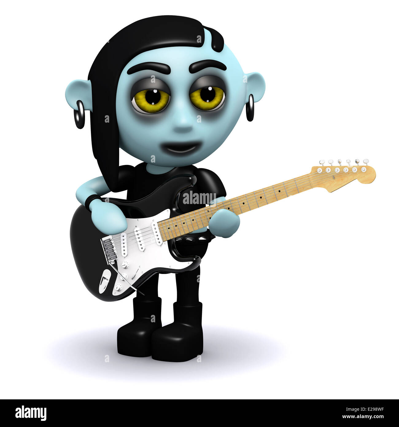 Goth punk 3d girl playing electric guitar Banque D'Images