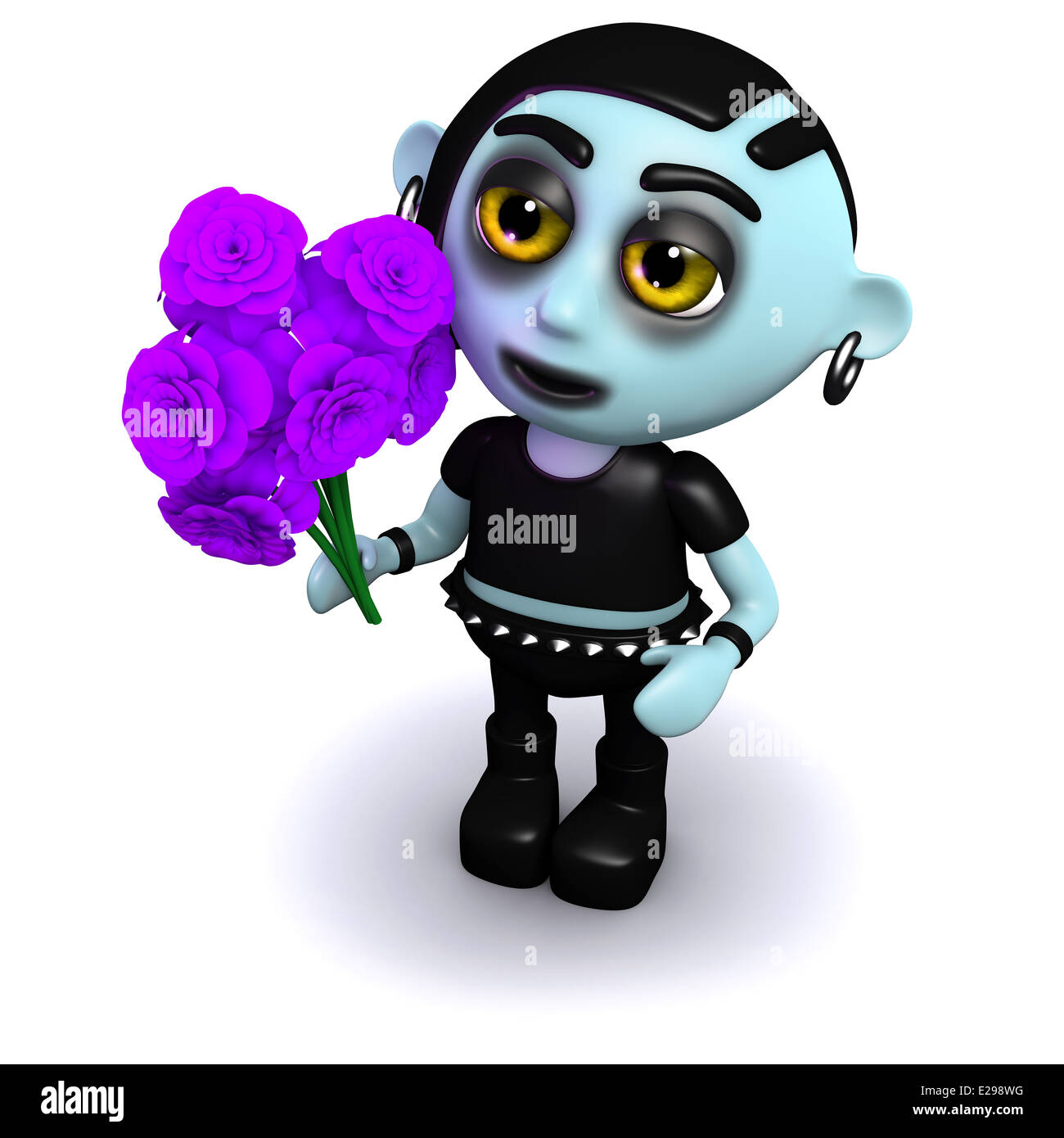 Punk fille Goth 3d est titulaire d'une bande de fleurs violettes Banque D'Images