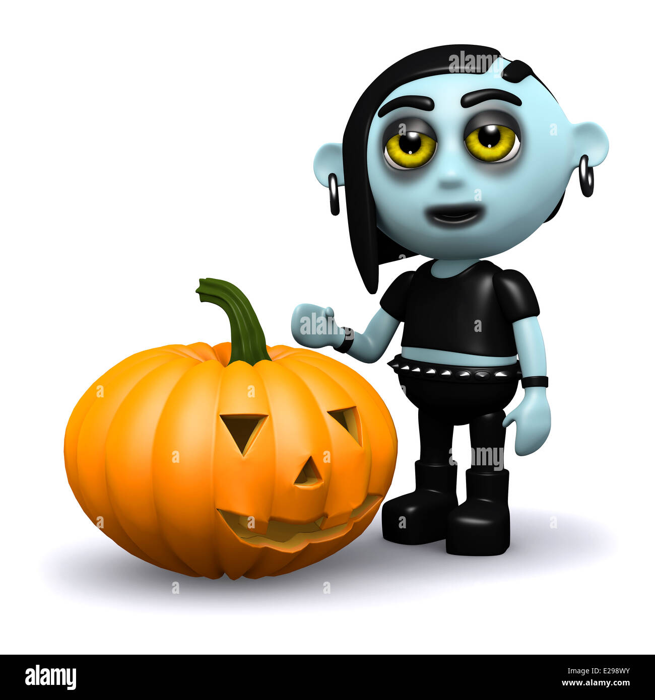 Punk fille Goth 3d a une citrouille Halloween Banque D'Images