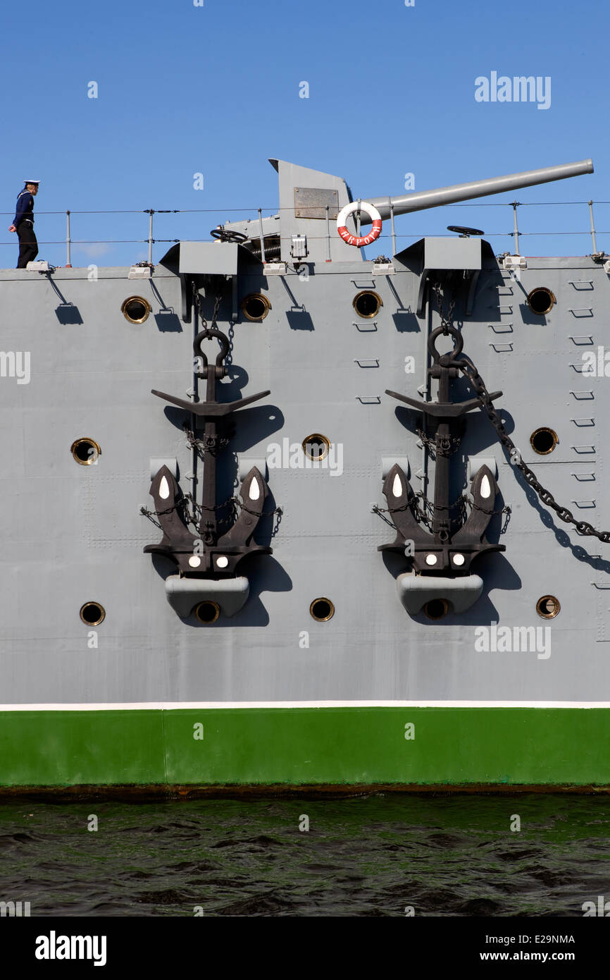 La Russie, Saint-Pétersbourg, inscrite au Patrimoine Mondial de l'UNESCO, Russie, Saint-Petersbourg, croiseur Aurore, bateau musée Banque D'Images