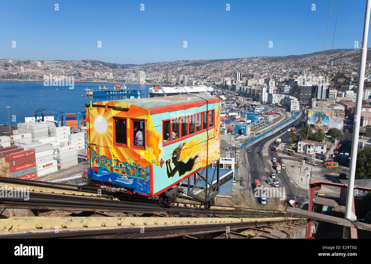 Le Chili, Valparaiso, Valparaiso, funiculaire El Peral Banque D'Images