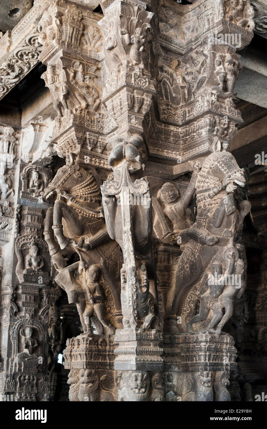 L'Inde, l'Etat du Tamil Nadu, Kanchipuram, Varadaraja Perumal temple (temple) ou Devarajaswami dédié à Vishnou, les sculptures Banque D'Images
