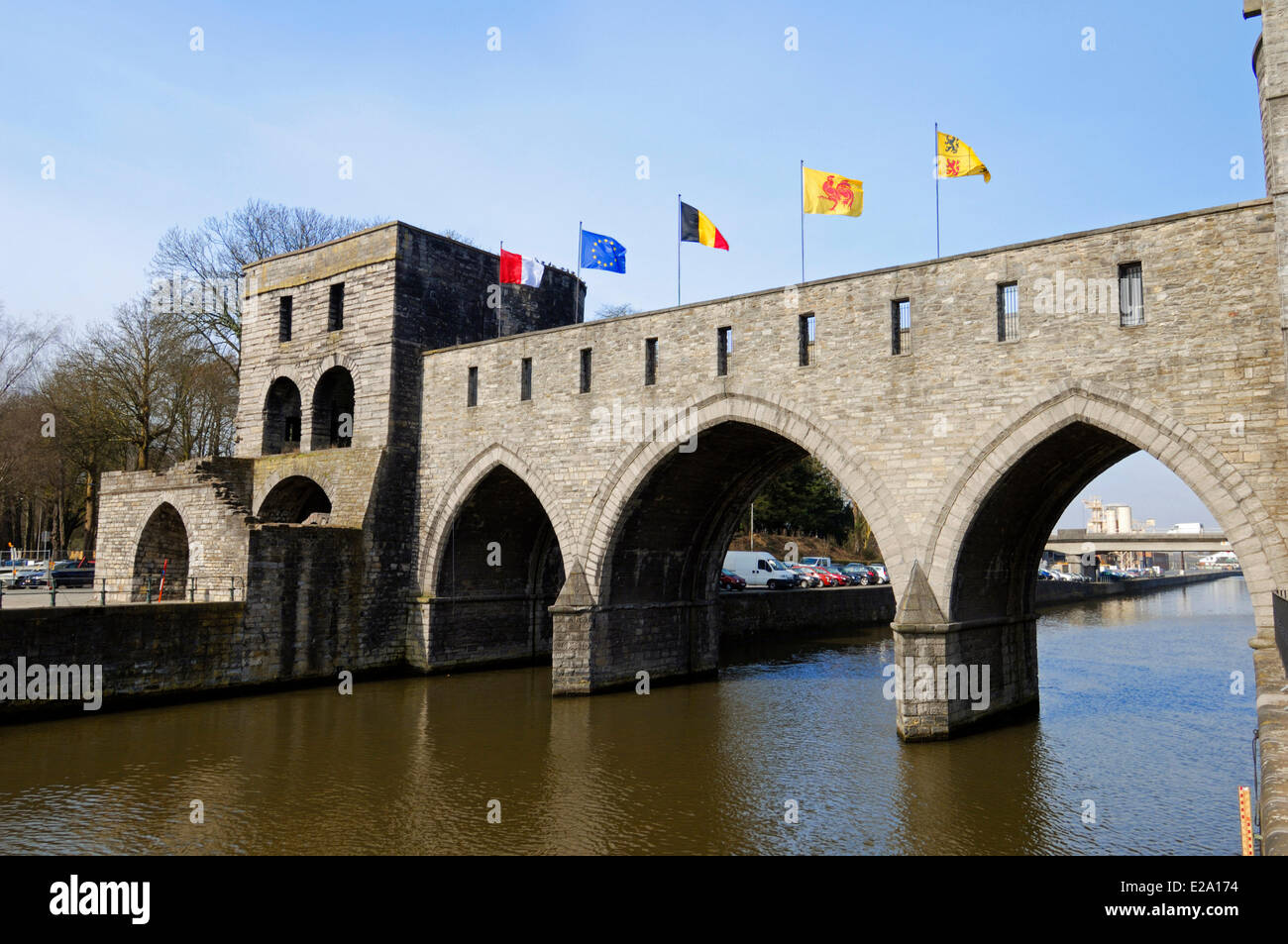 Belgique, Wallonie, Hainaut, Tournai, Grand Hornu, Pont des trous (trous) Pont pont médiéval construit en 1281 Banque D'Images