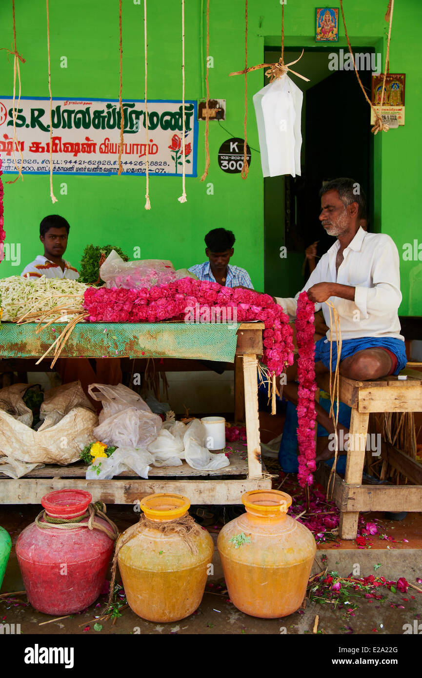 L'Inde, l'Etat du Tamil Nadu, Madurai, marché aux fleurs Banque D'Images