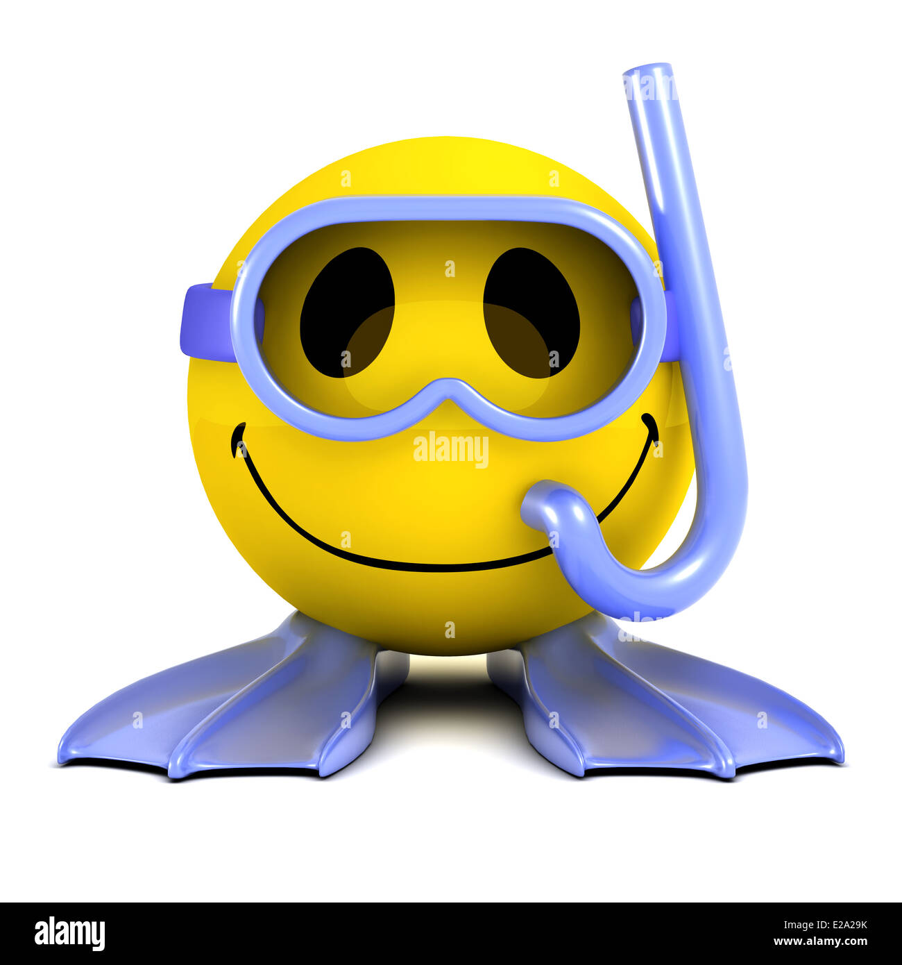 Smiley 3d portant ces d'un tuba et palmes de natation Banque