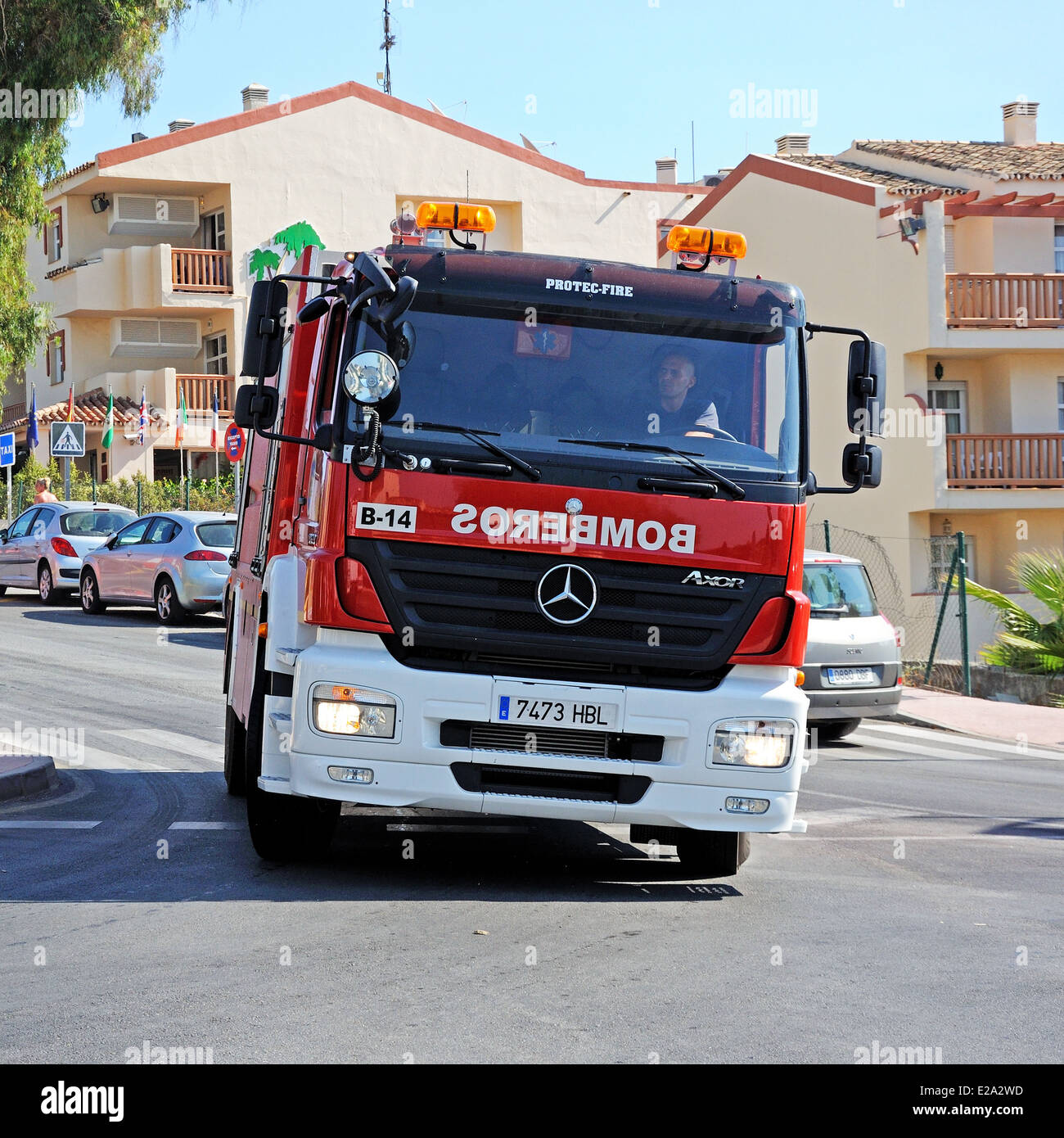 Fire Engine, Calahonda, Costa del Sol, la province de Malaga, Andalousie, Espagne, Europe de l'Ouest. Banque D'Images