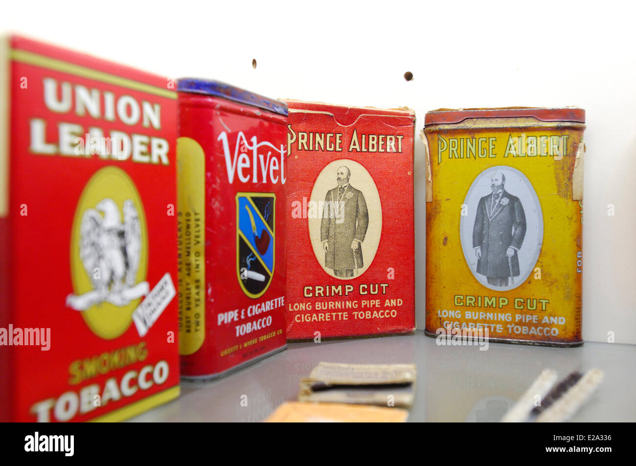 Belgique, Wallonie, Ruy, Musée Décembre 1944 - Bataille des Ardennes, les paquets de cigarettes des soldats américains : Prince Banque D'Images