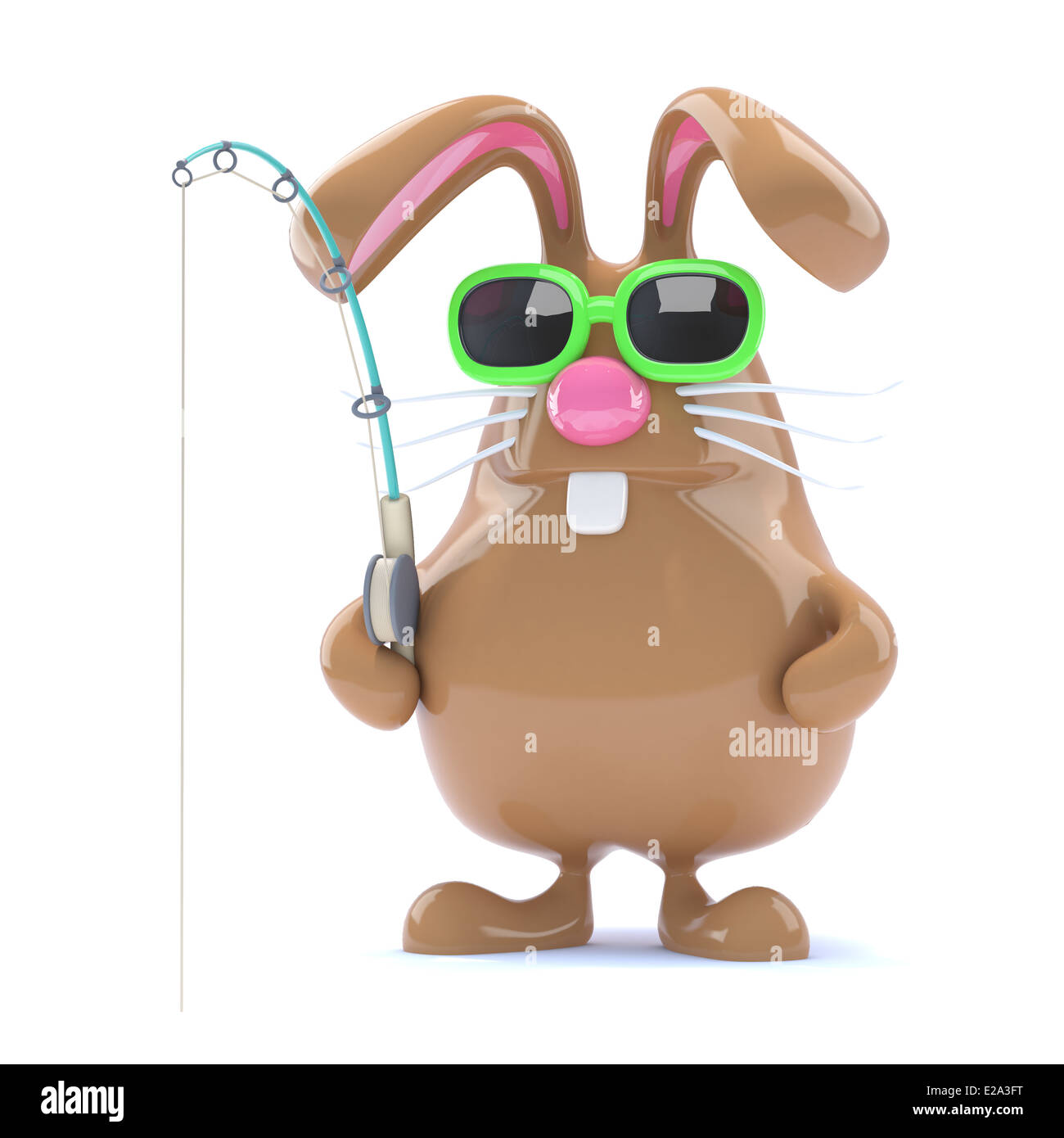 Lapin de Pâques en chocolat 3d rabbit est un pêcheur Banque D'Images