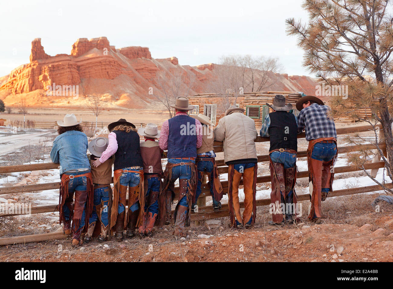 United States, Wyoming, Shell, la Cachette Guest Ranch, cow-boy, Rebecca, Auguste, Tom, Semus, Ramon, Irvin, Brayan Banque D'Images