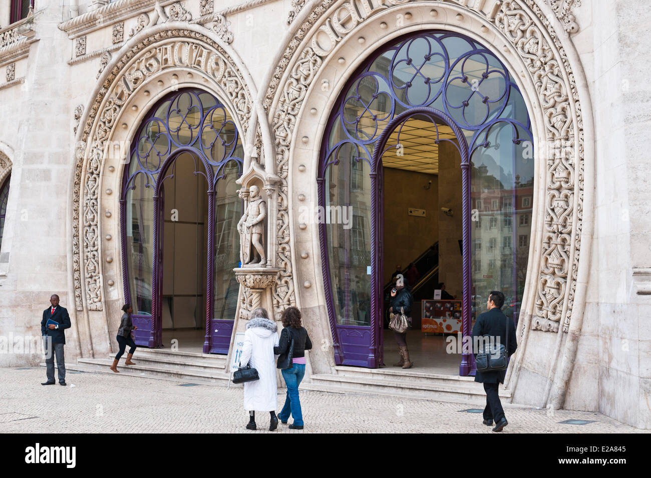 Portugal, Lisbonne, le neo-Gare du Rossio manuélin conçu par Jose Luis Monteiro et inauguré en 1890 a huit horseshoe Banque D'Images