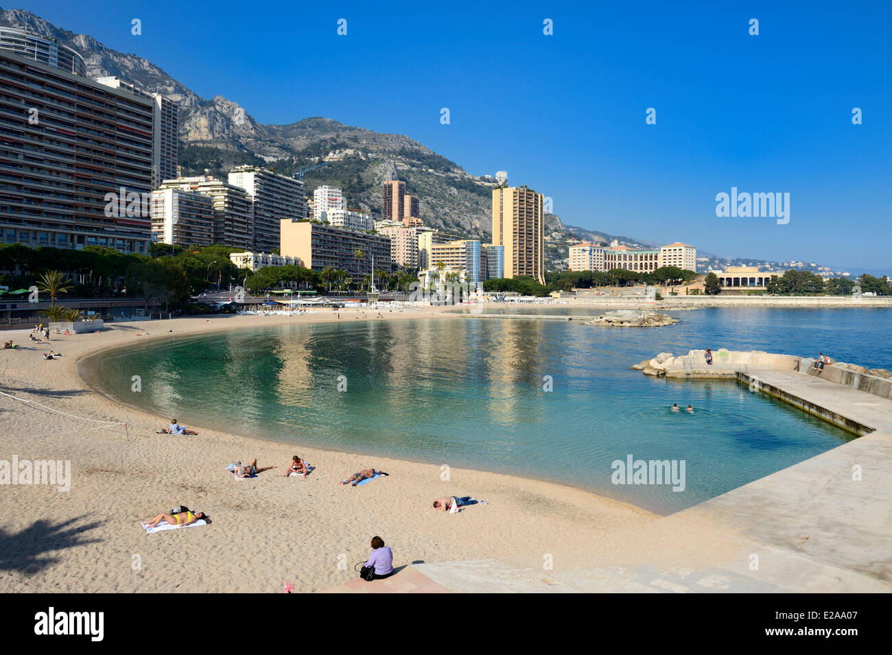 Principauté de Monaco, Monaco, Monte Carlo, plage du Larvotto Banque D'Images