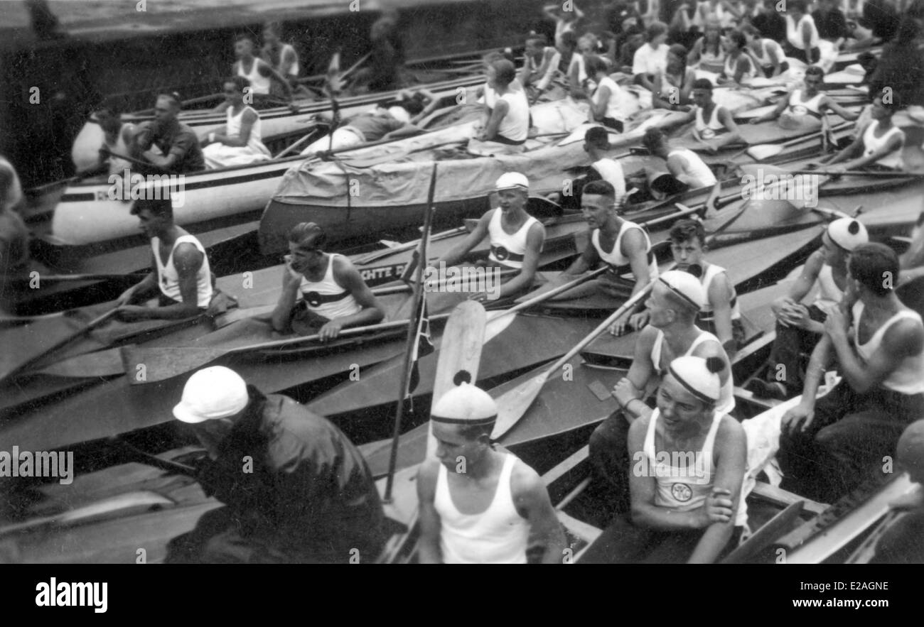 La préparation pour le défi, aux Jeux Olympiques de Berlin 1936. Banque D'Images