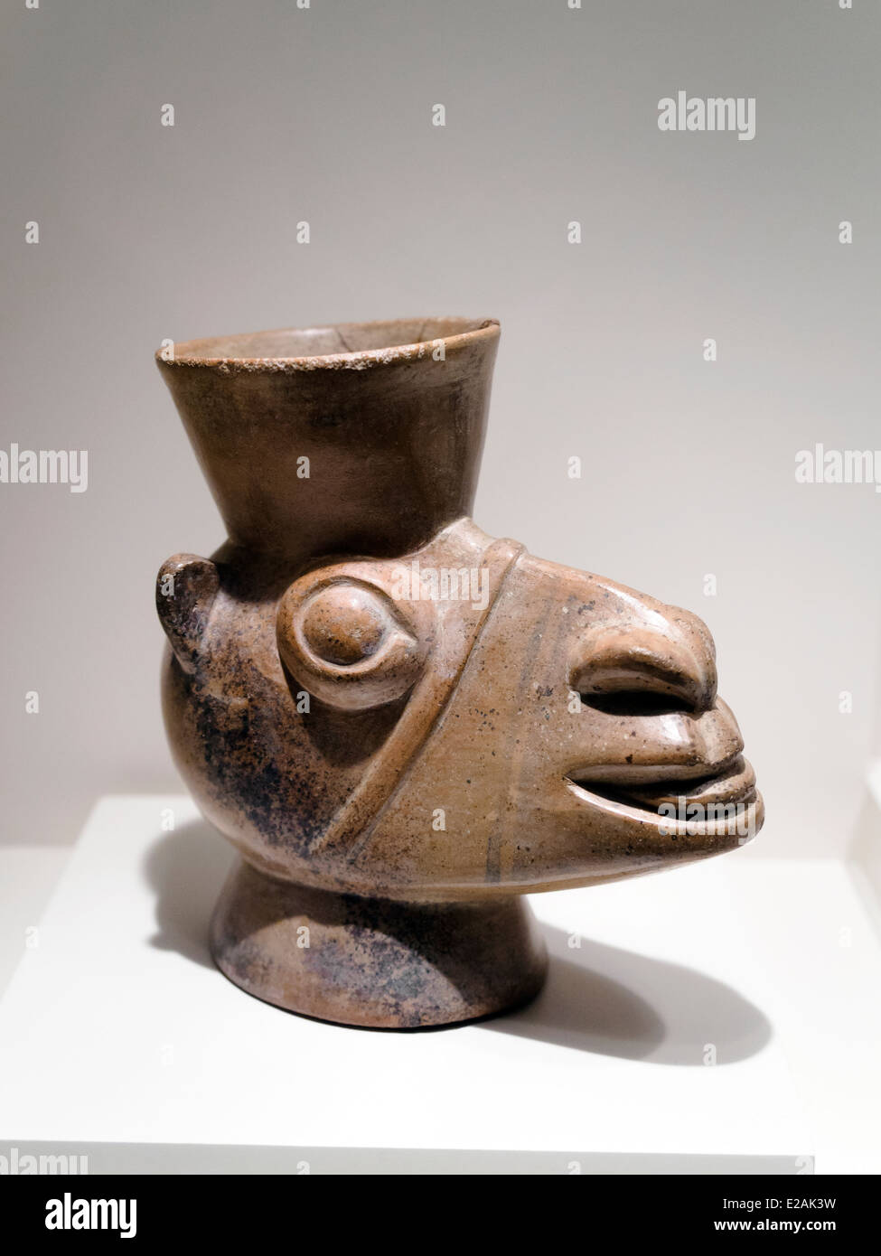 Navire sculpté Huari période transitoire 800 AD - AD 1300 Museo de Arte Precolombino, Cusco - Pérou le lama dans la Communauté andine camelid qui possède la plus grande signification symbolique et l'importance économique. Pour cette raison, il est fréquemment représenté. Cette bouteille, qui rassemble et à fusionner les éléments caractéristiques de la céramique de Huari -espansionist Pan andine, est un délicieux exemple de la douceur et la beauté. Bien que l'activité sculpturale n'était pas la caractéristique la plus remarquable dans le panorama de la céramique du sud, cet objet constitue un exemple de l'harmonie réalisée par Banque D'Images