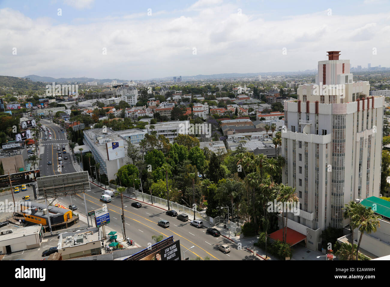 United States, California, Los Angeles, Hollywood, Sunset Boulevard, gauche Sunset Boulevard Tower Hotel, époque Art Déco Banque D'Images