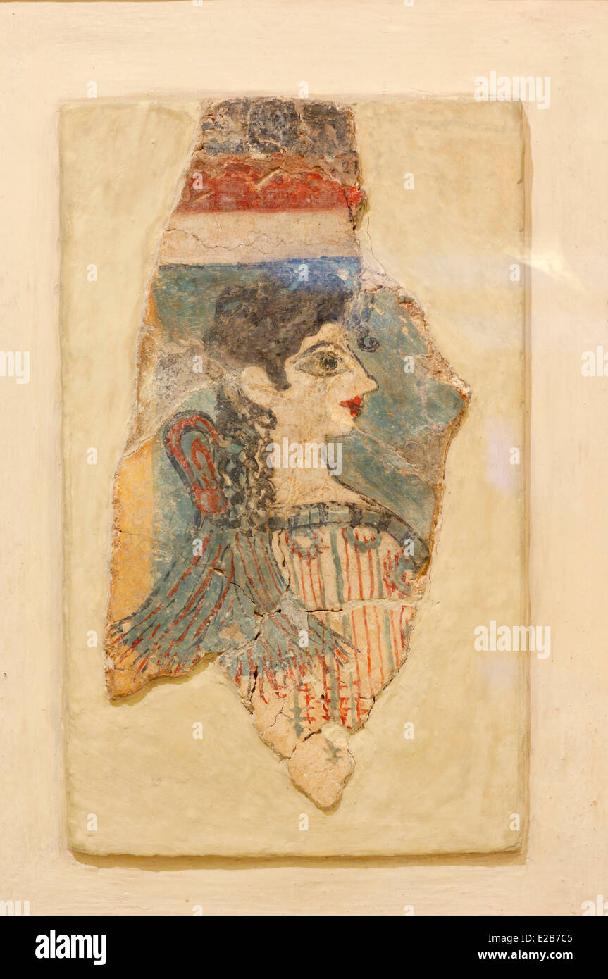 Grèce, Crète, Héraklion, musée archéologique, la femme Parisienne (prêtresse participant à un banquet trouvés sur un fragment d' Banque D'Images