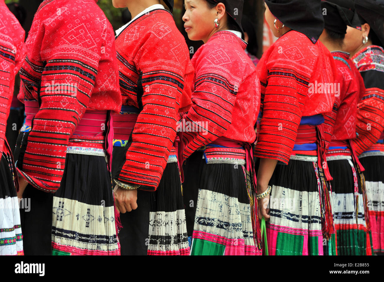 Chine, Province du Guangxi, Longsheng, Dazhai, village de la minorité Yao rouge Banque D'Images