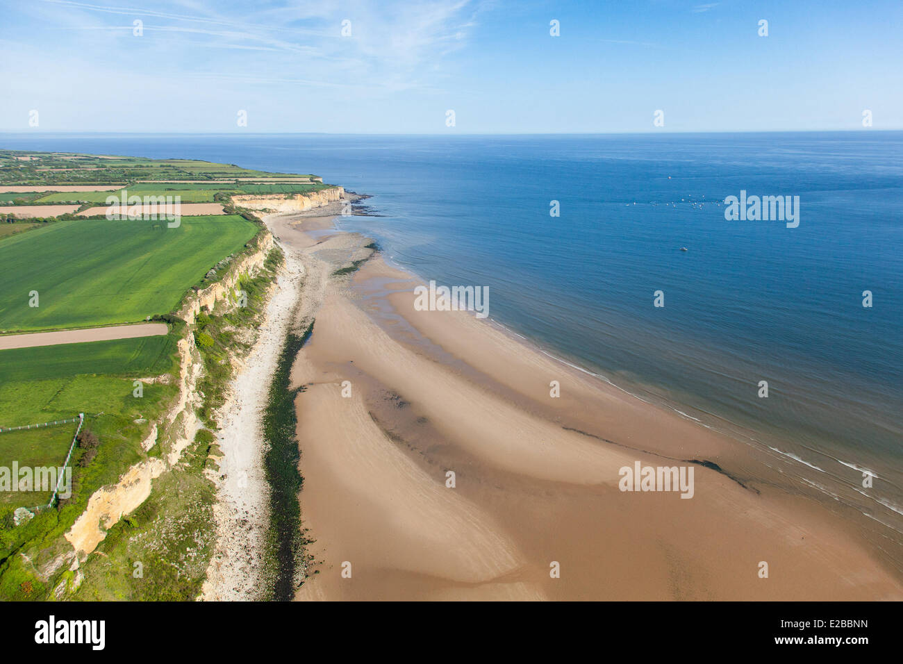 France, Calvados, Vierville sur Mer, Omaha Beach (vue aérienne) Banque D'Images