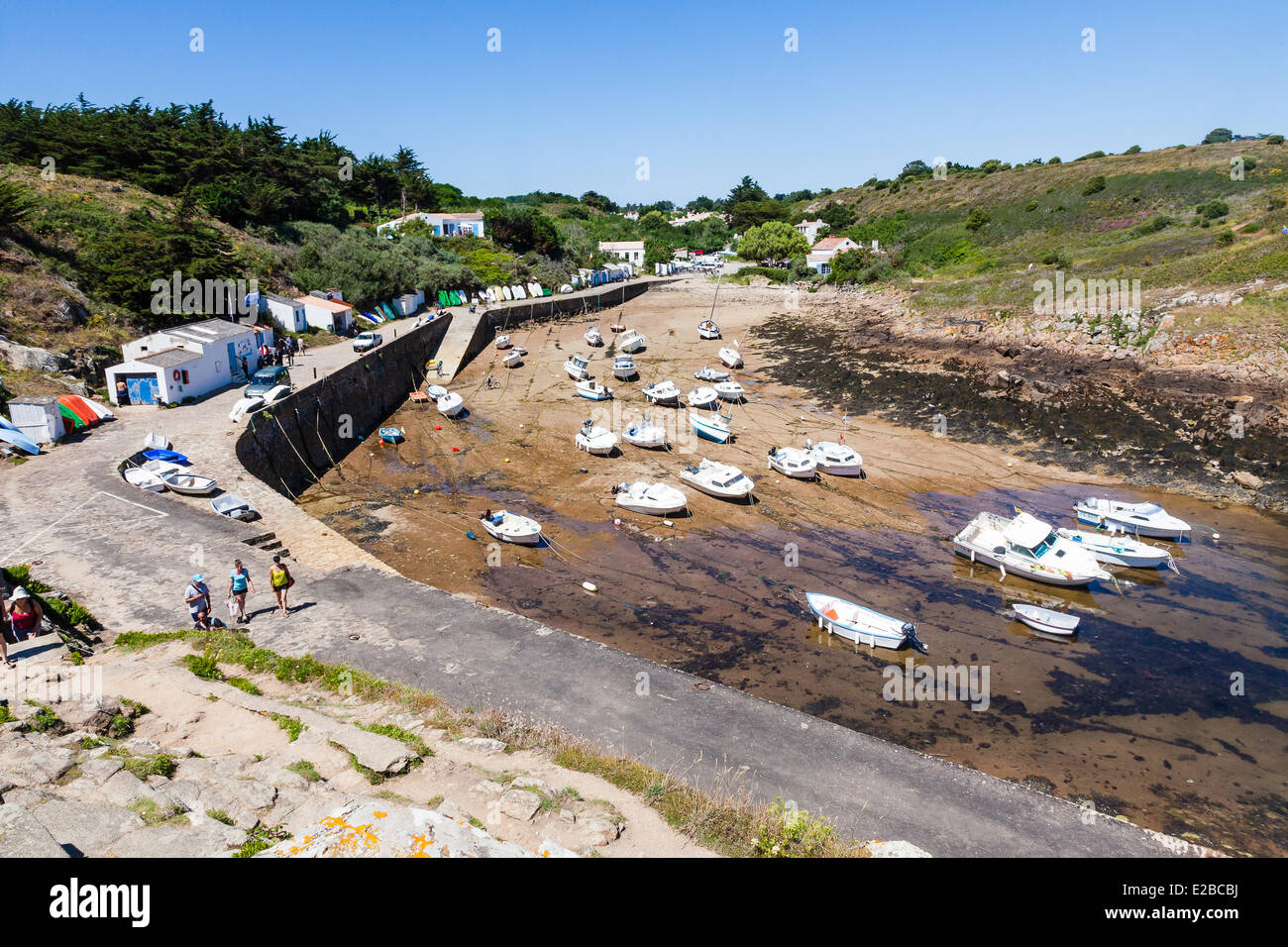 France, Vendée, Ile d'Yeu, Port de la Meule, marée basse dans le port Banque D'Images