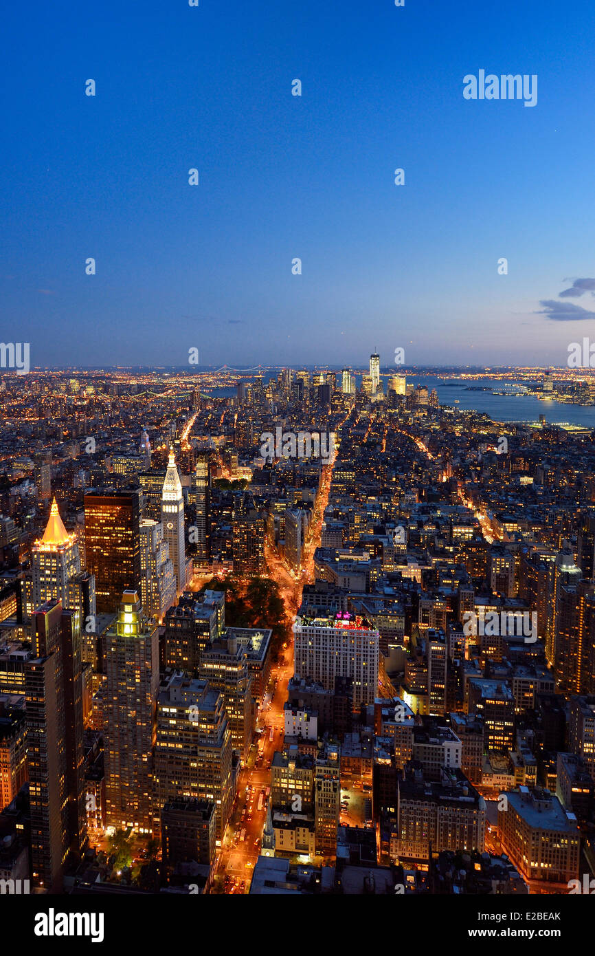 United States, New York, Manhattan, vue depuis l'Empire State Building sur le Sud de Manhattan, le One World Trade Center (WTC 1) et l'Hudson River Banque D'Images