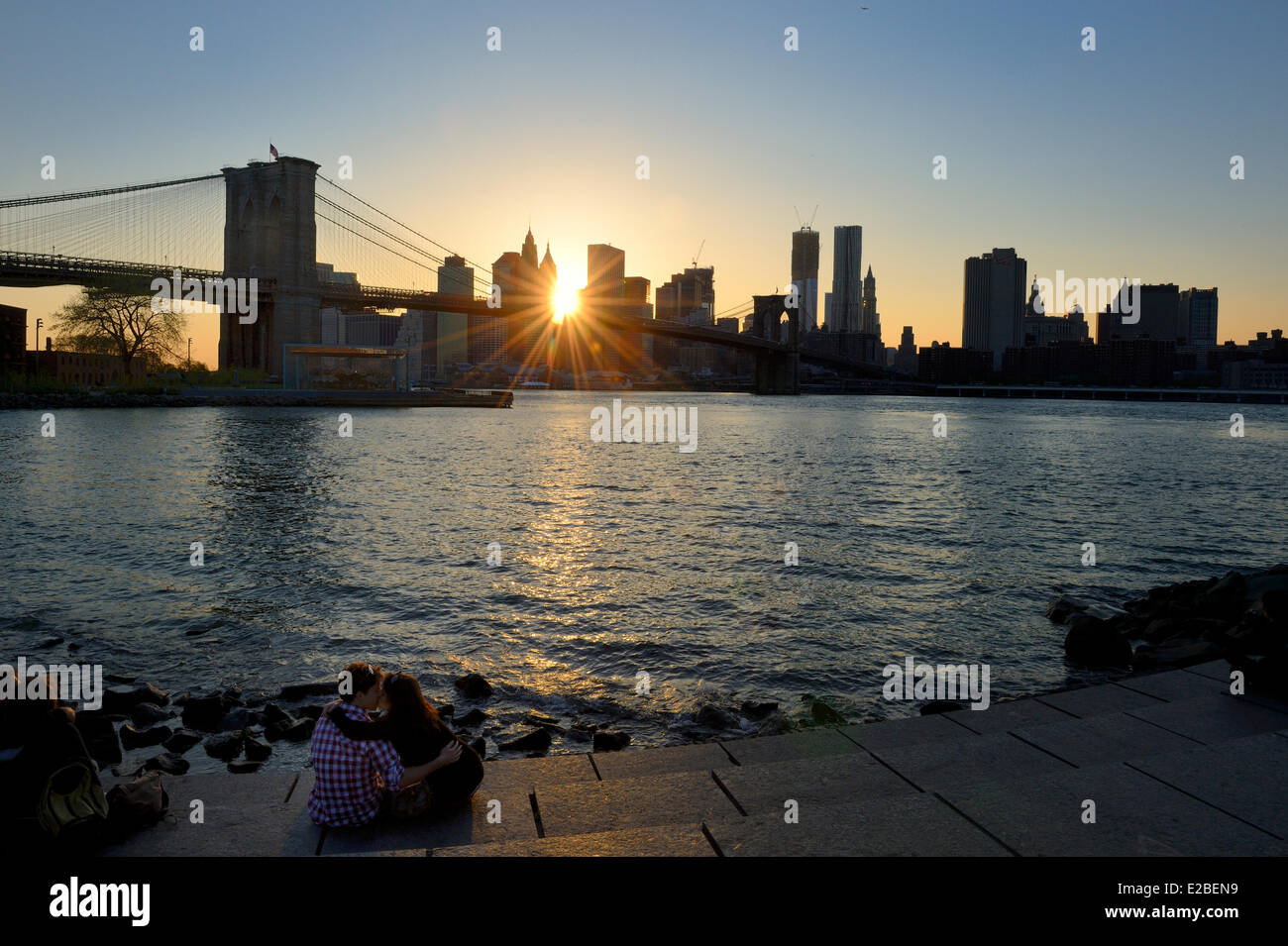 United States, New York City, Brooklyn, Dumbo, quartier Pont de Brooklyn et le sud de Manhattan. Banque D'Images