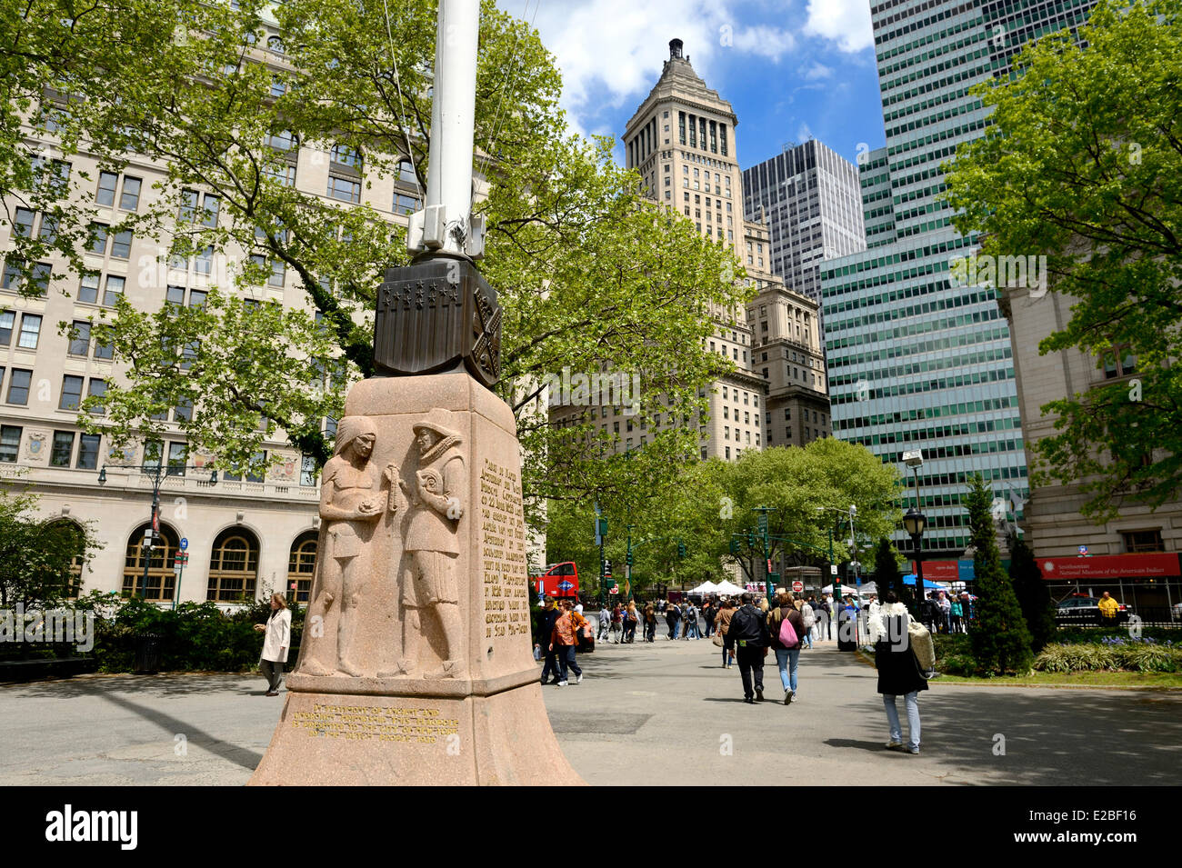 United States, New York, Manhattan, Battery Park, Netherland mât commémoratif commémore l'établissement de nouvelles néerlandais Banque D'Images