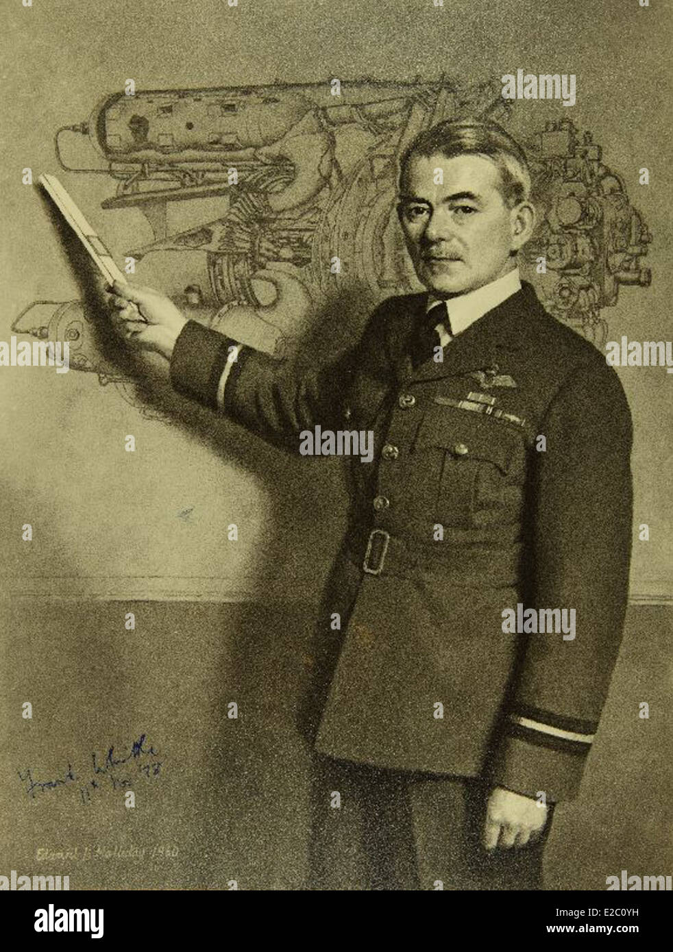 Sir Frank Whittle était un ingénieur aéronautique britannique pionnier et inventeur, surtout connu pour le développement du moteur à réaction. Son travail a révolutionné l'aviation, menant au développement d'avions plus rapides et plus efficaces. Cette image, conservée au San Diego Air and Space Museum, souligne la contribution de Whittle au vol moderne et à l'aérodynamique. Banque D'Images