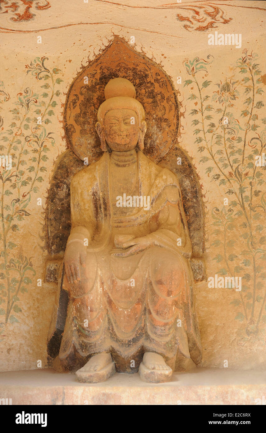 La Chine, au Gansu, Bingling Si grottes, Bouddha (dynastie des Tang) Banque D'Images