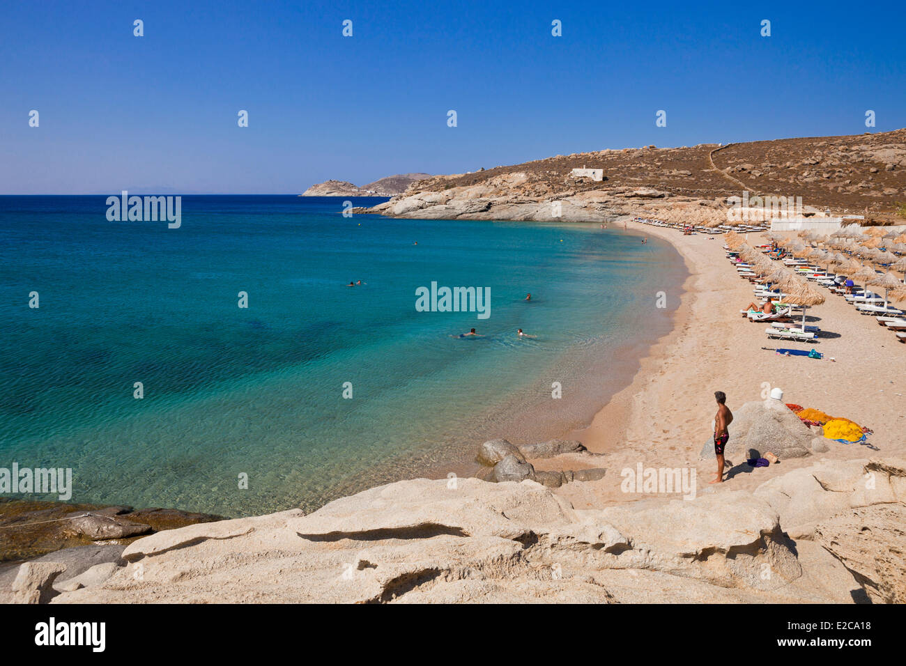 Grèce, les Cyclades, l'île de Mykonos, la plage de Lia Banque D'Images