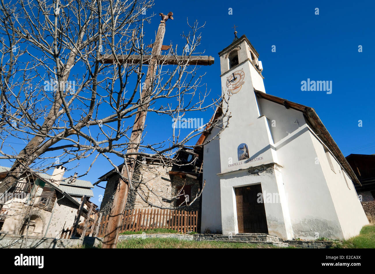 France, Hautes Alpes, Parc Naturel Régional du Queyras, MOLINES EN QUEYRAS, Pierre Grosse chapelle Banque D'Images