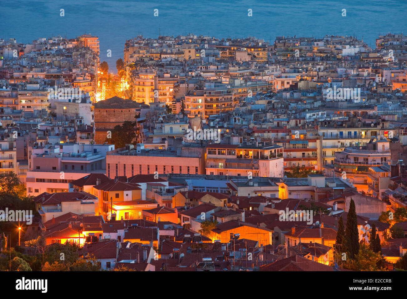 La Grèce, Macédoine, Thessalonique, panorama de la ville et le golfe Thermaïque à partir de la ville haute Banque D'Images