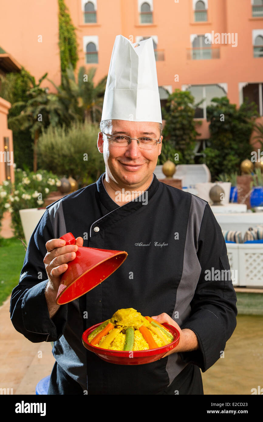Le Maroc, Haut Atlas, Marrakech, ville impériale, l'hôtel Sofitel, Portrait of Chef Ahmed Edaffa Banque D'Images