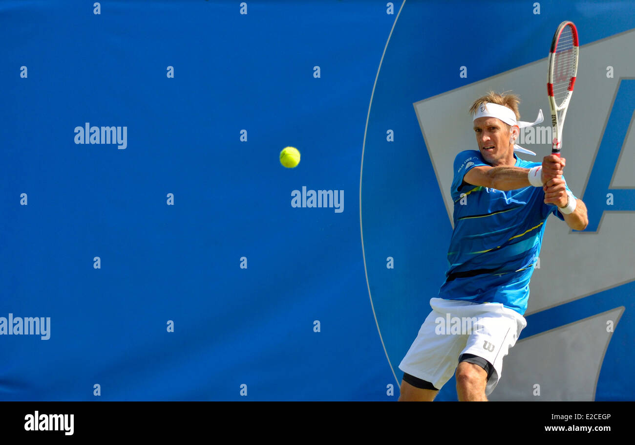 Jarkko Nieminen (Finlande) jouant à Devonshire Park, Eastbourne, 2014 Banque D'Images