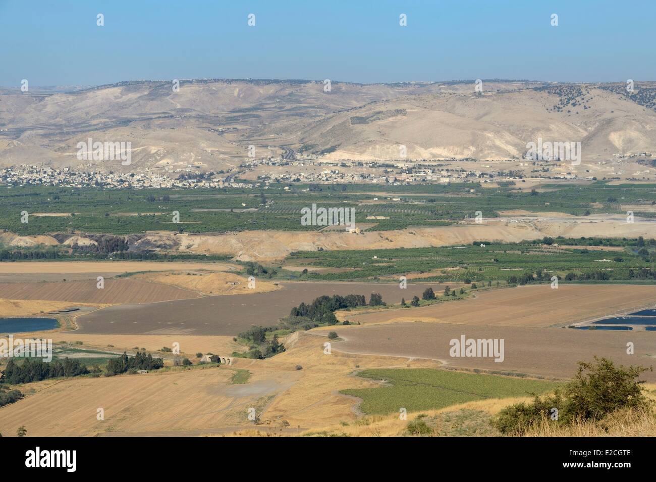 Israël, quartier Nord, Basse Galilée, la vallée du Jourdain et les montagnes de Jordanie à l'arrière-plan Banque D'Images
