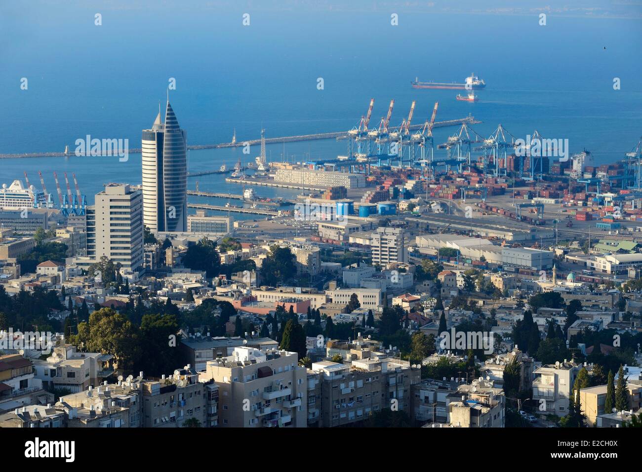 Israël, Haifa, centre-ville et du port de Mount Carmel Banque D'Images