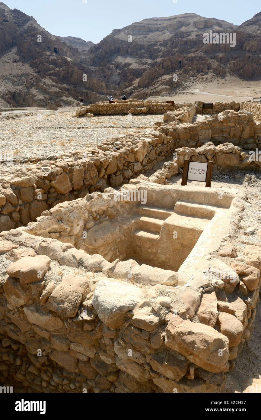 La Palestine, Cisjordanie (territoire contesté), Parc National de Qumran, ruines de village à proximité de grottes de la Mer Morte Banque D'Images