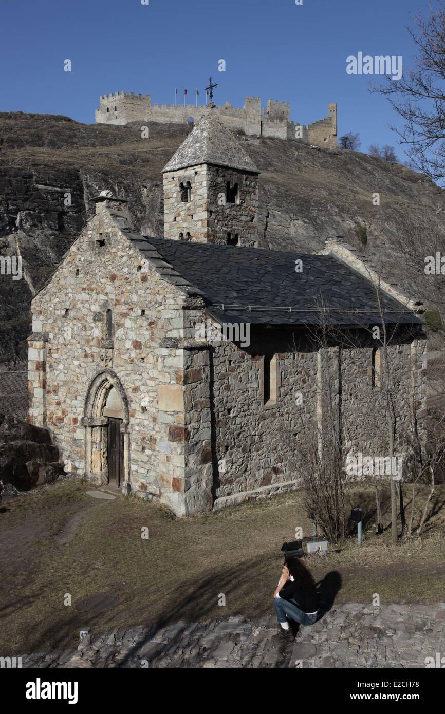 La Suisse, Canton du Valais, Sion, Tourbillon château au sommet d'une colline Banque D'Images