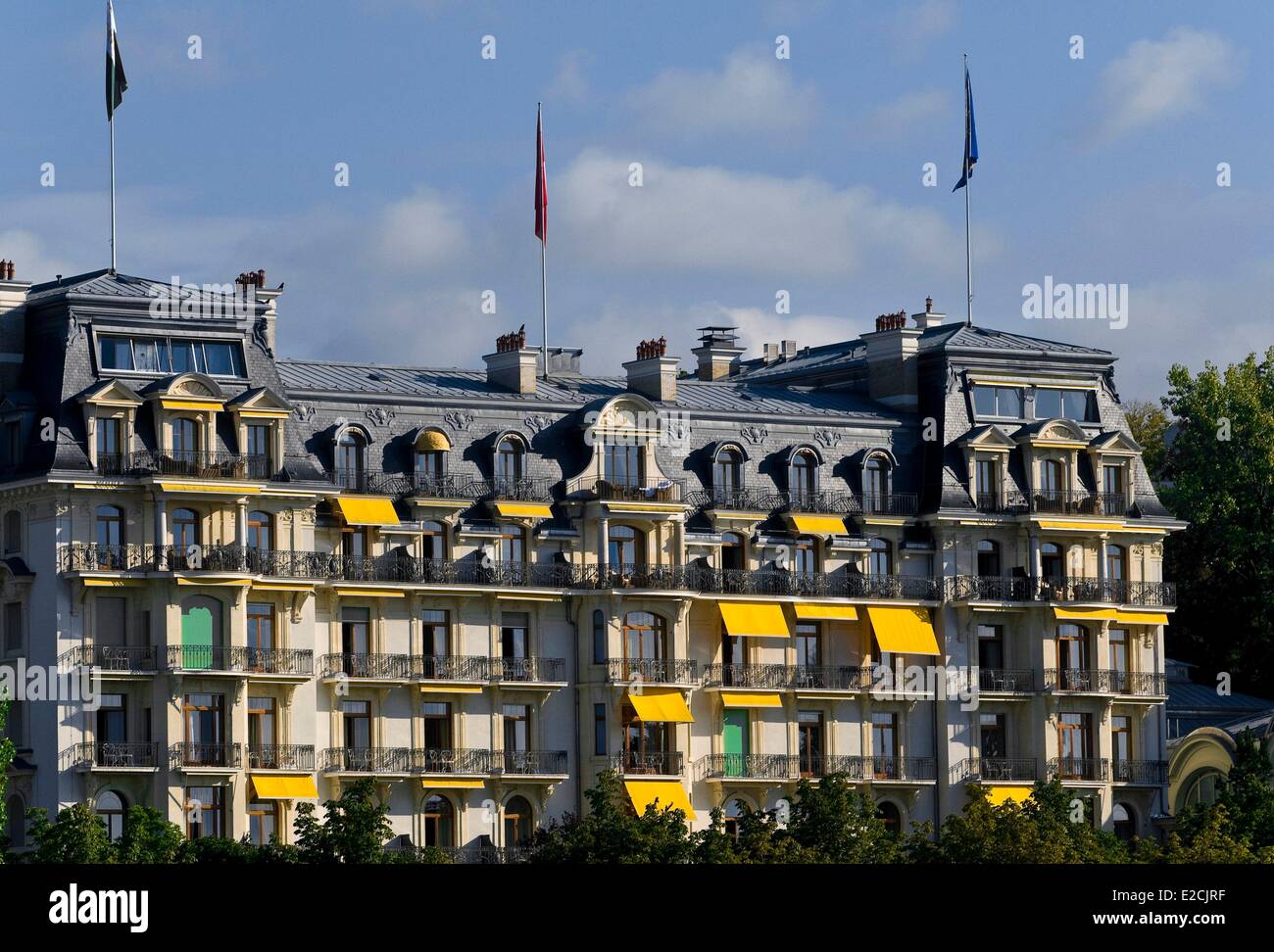 La Suisse, Canton de Vaud, Lausanne, Ouchy district de Lac Léman, bâtiments typiques de lac de Genève et de Belgique Banque D'Images