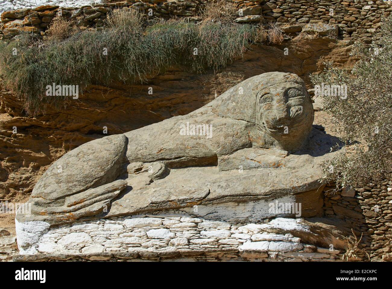 Grèce Cyclades île de Kéa Loulis le vieux lion de Kéa (600 avant J.-C.) L'une des plus anciennes sculptures en Grèce Banque D'Images