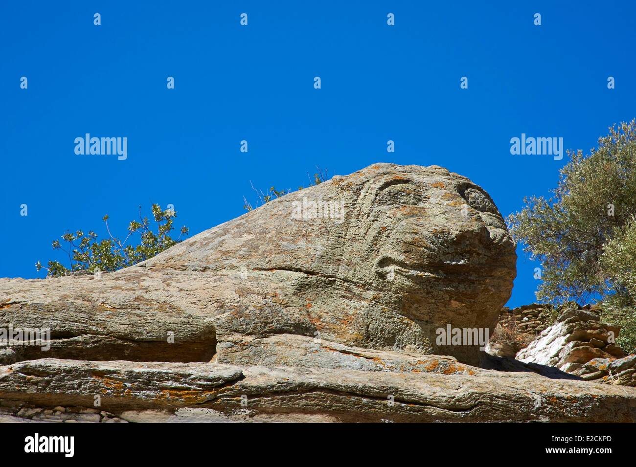 Grèce Cyclades île de Kéa Loulis le vieux lion de Kéa (600 avant J.-C.) L'une des plus anciennes sculptures en Grèce Banque D'Images
