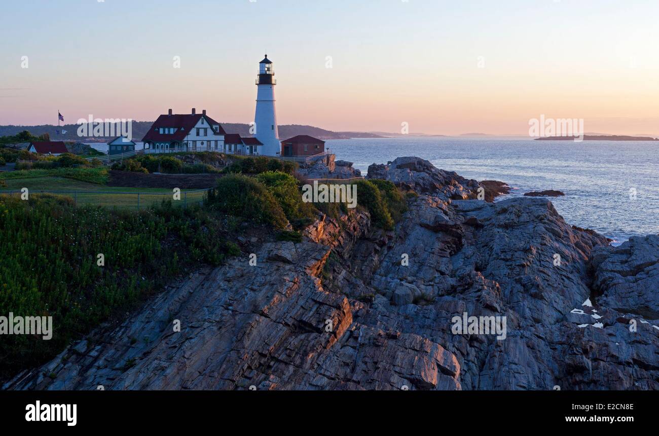United States Maine Portland Portland Head Light Cape Elizabeth au lever du soleil Banque D'Images