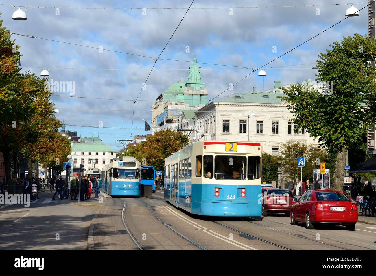 La Suède Sweden Goteborg Vastra (Göteborg) trams sur la rue principale Hamng Ostra Banque D'Images