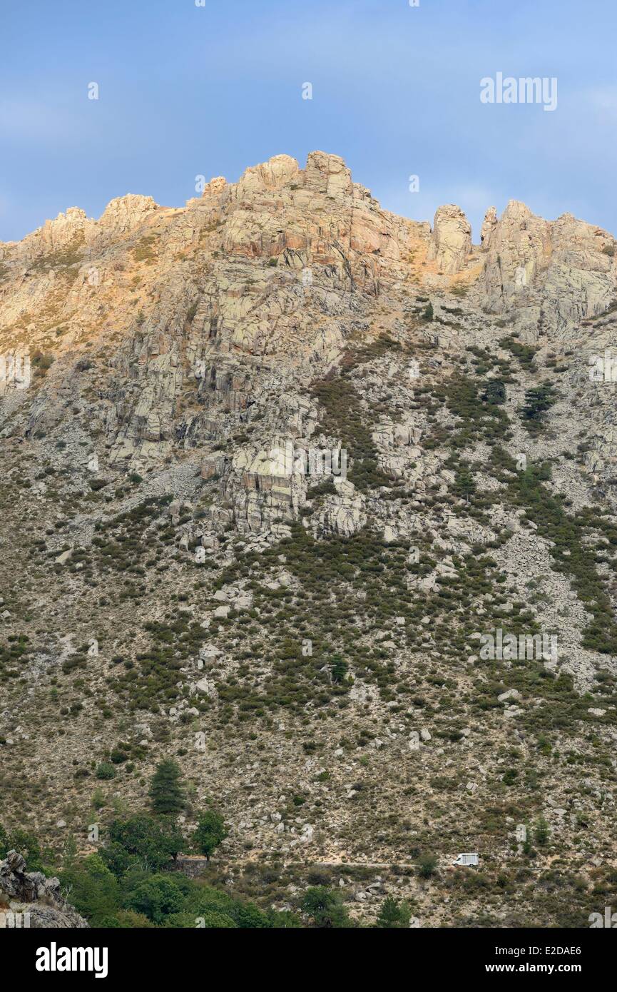 France, Haute Corse, Niolu (Niolo) région, Calasima plus haut village de Corse (1 095m), la montagne appelée Cinque Frati (les cinq moines) Banque D'Images