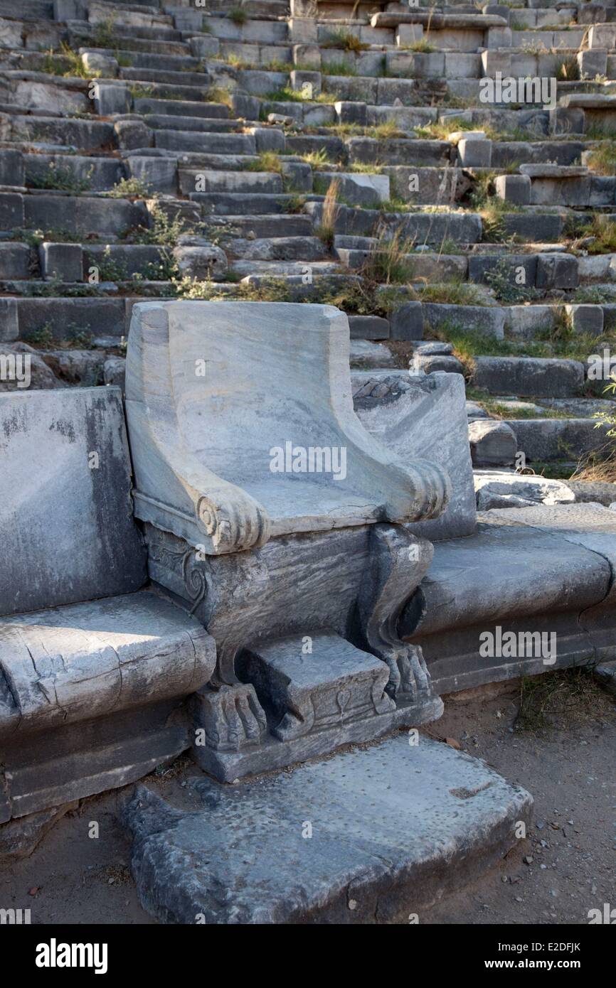 La Turquie, l'Ionie Région, Priène, théâtre, Marcle chaise avec patte de lion Banque D'Images