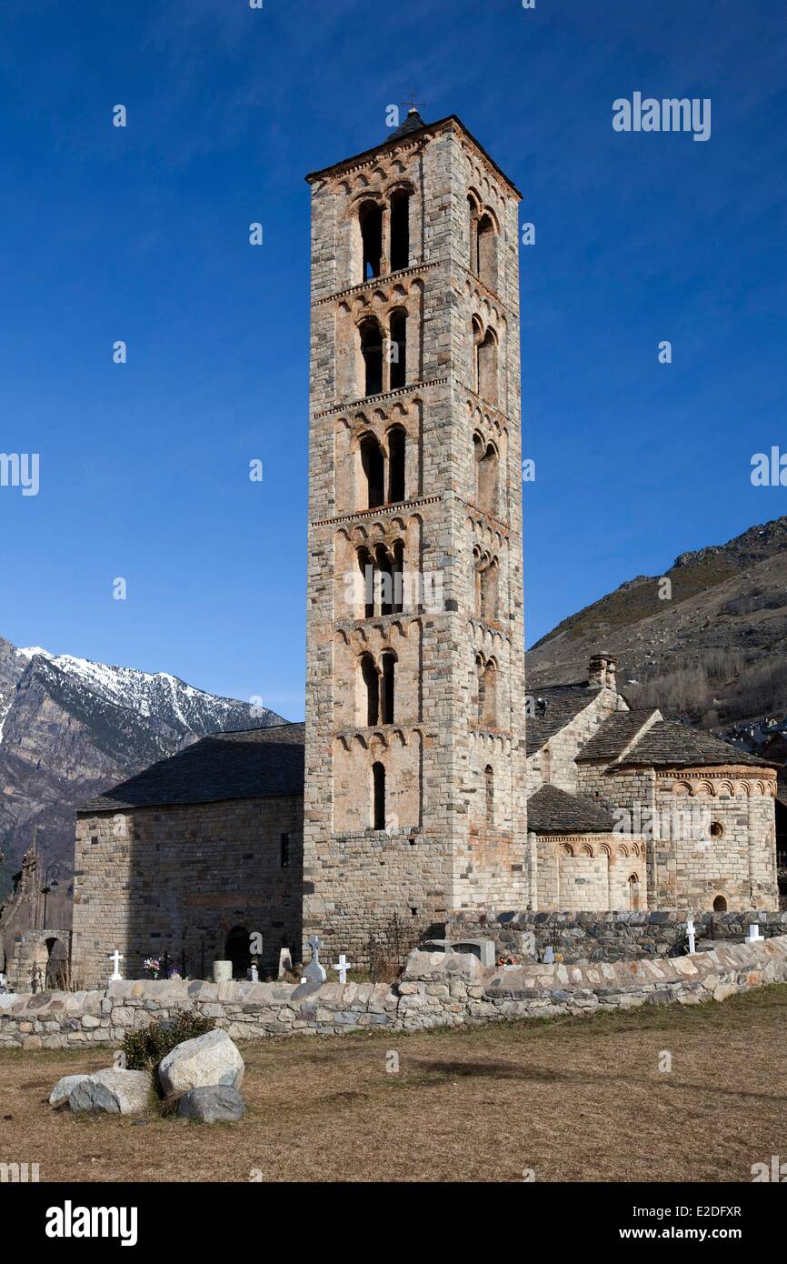 Espagne Catalogne Boi valley inscrite au Patrimoine Mondial de l'UNESCO Sant Climent de Taüll église clocher roman lombard Banque D'Images