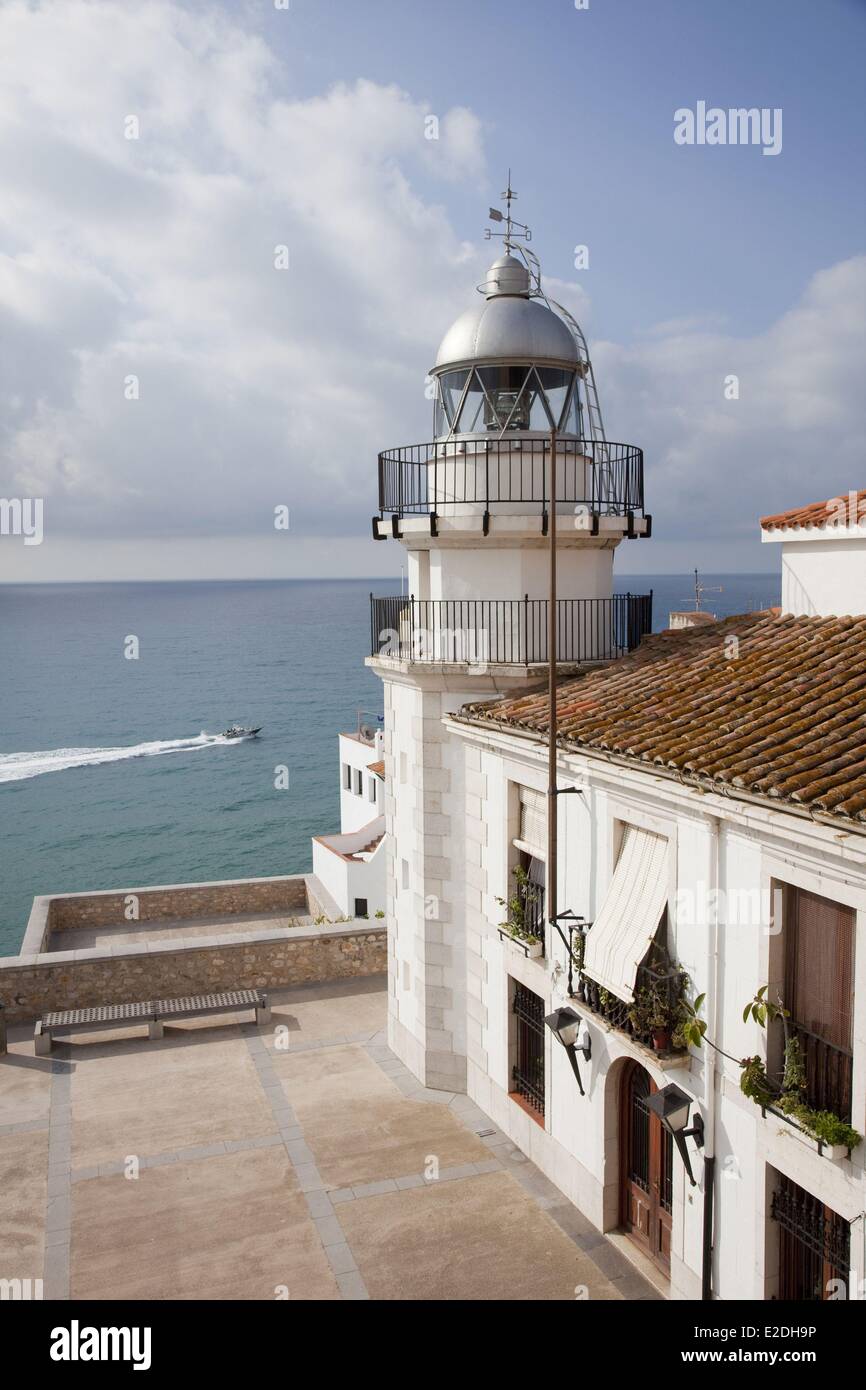 L'Espagne, Communauté de Valence, Costa del Azahar (Costa) Azahr, Peniscola, Lighthouse Banque D'Images